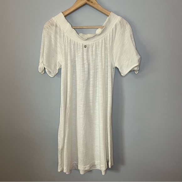 Roxy Bright Blue Sky Off The Shoulder White Cotton Knot Tie Mini Dress Sz M NWT - Picture 12 of 15